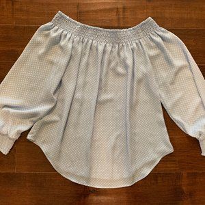 Express Women's Blue and White Polka Dot Off the Shoulder Shirt Size Small